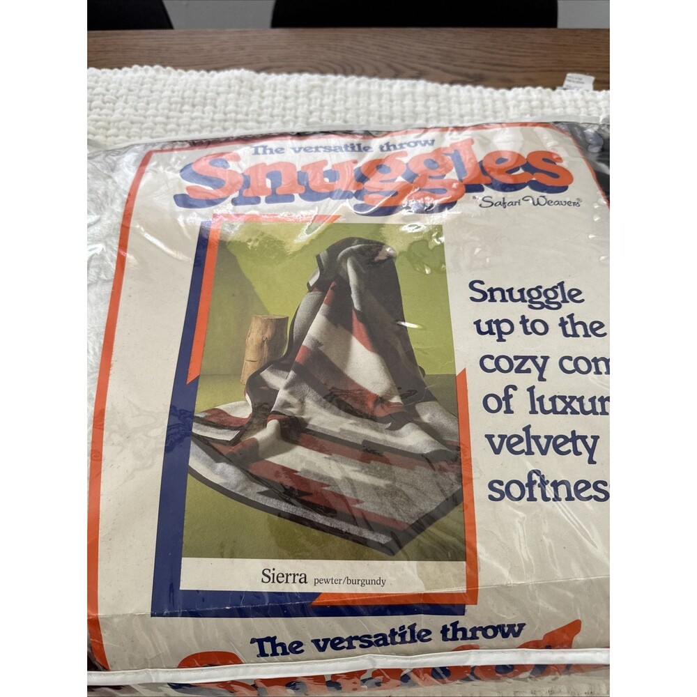 Vintage Snuggles "Sierra" versatile throw blanket in pewter and burgundy  New